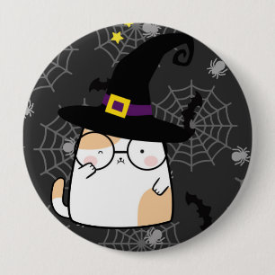 Niedlicher Cartoon Halloween Katze mit Brille Button