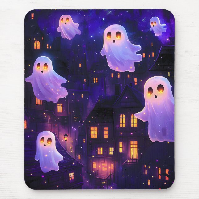 Niedlicher Cartoon Halloween Mitternachtsflieger Mousepad (Vorne)