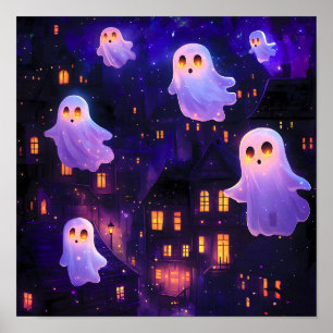 Niedlicher Cartoon Halloween Mitternachtsflieger Poster