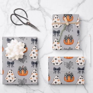 Niedlicher Cartoon Halloween-Muster Geschenkpapier Set
