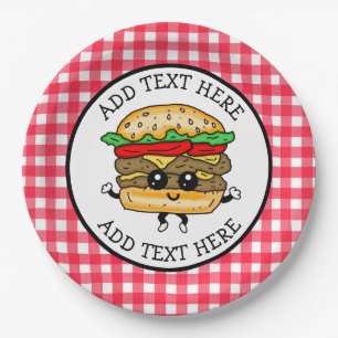 Niedlicher Cartoon Hamburger Barbecue oder Geburts Pappteller