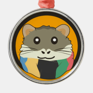 Niedlicher Cartoon Hamster mit einem farbigen Scha Ornament Aus Metall