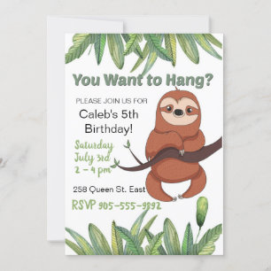 Niedlicher Cartoon hängend Sloth Birthday Einladung