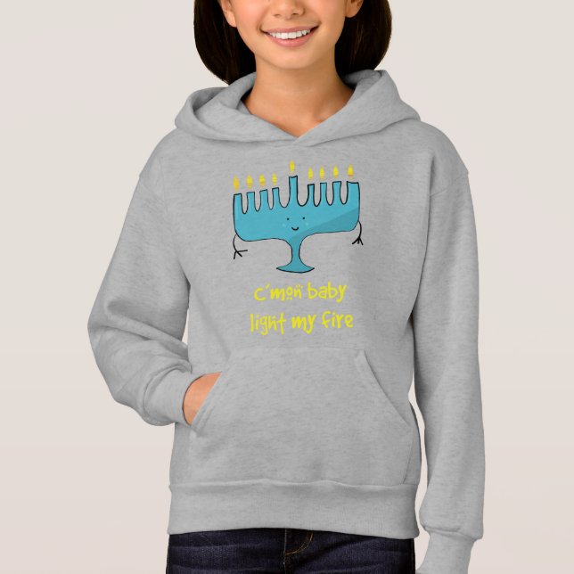 Niedlicher Cartoon Hanukkah festliche Menorah Hoodie (Vorderseite)