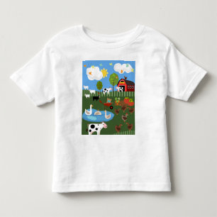 Niedlicher Cartoon Happy Barnyard Tiere Szene Kleinkind T-shirt
