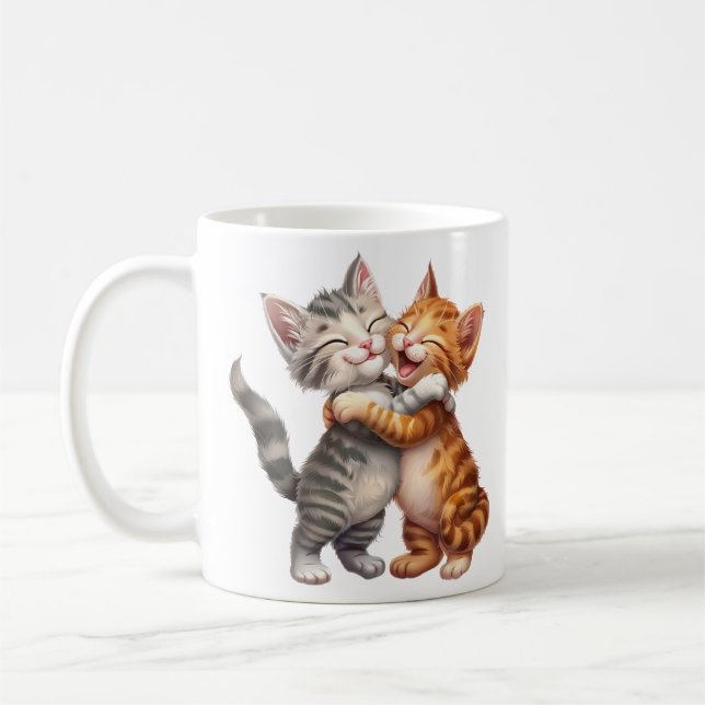 Niedlicher Cartoon Happy Cats Hug Kaffeetasse (Links)
