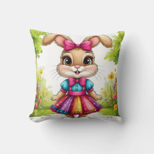Niedlicher Cartoon-Hase in buntem Kleid Kissen