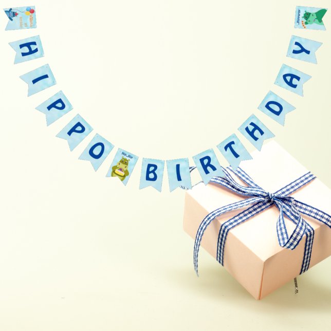 Niedlicher Cartoon Hippo feiert Geburtstag Wimpelkette (Von Creator hochgeladen)