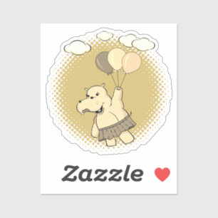 Niedlicher Cartoon Hippo Flug mit Balloons Aufkleber