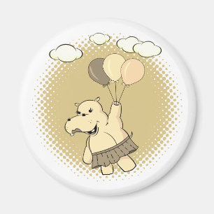 Niedlicher Cartoon Hippo Flug mit Balloons Magnet