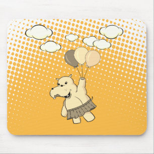 Niedlicher Cartoon Hippo Flug mit Balloons Mousepad