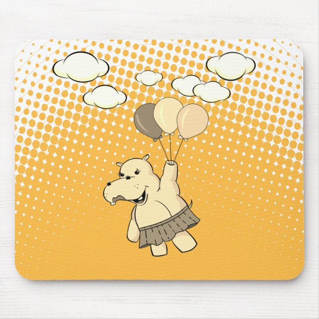 Niedlicher Cartoon Hippo Flug mit Balloons Mousepad (Vorne)