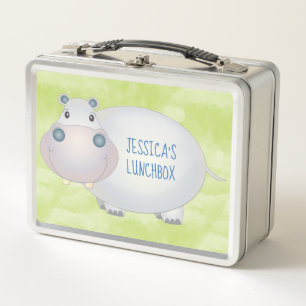 Niedlicher Cartoon Hippo Hippopotamus Personalisie Metall Lunch Box