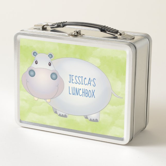 Niedlicher Cartoon Hippo Hippopotamus Personalisie Metall Lunch Box (Vorderseite)