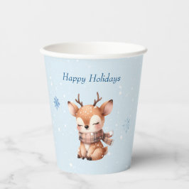 Niedlicher Cartoon Hirsch im Schnee Pappbecher