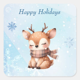 Niedlicher Cartoon Hirsch im Schnee Quadratischer Aufkleber