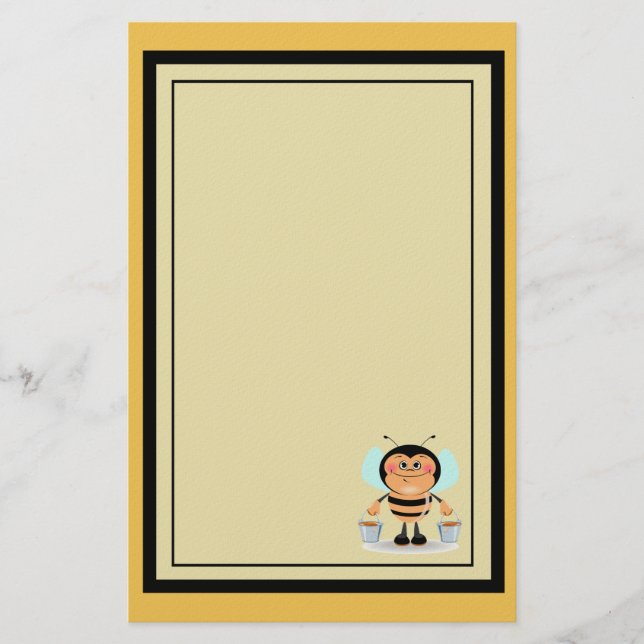 Niedlicher Cartoon Hummeln trägt Eimer Briefpapier (Vorderseite)