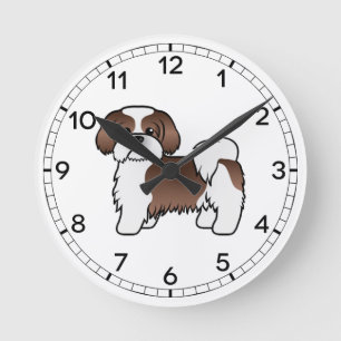 Niedlicher Cartoon-Hund aus Leber und Weißschih Tz Runde Wanduhr