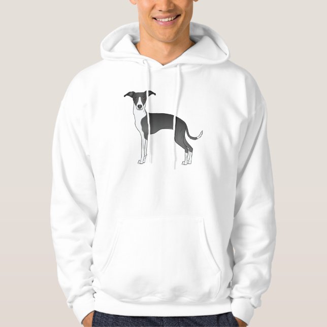 Niedlicher Cartoon-Hund aus Schwarz-Weiß Hoodie (Vorderseite)