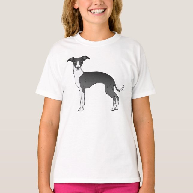 Niedlicher Cartoon-Hund aus Schwarz-Weiß T-Shirt (Vorderseite)