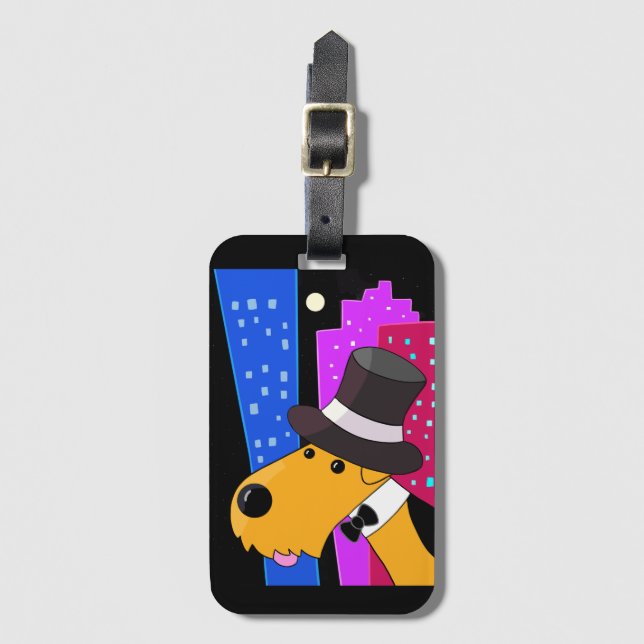 Niedlicher Cartoon-Hund im Stadt-Gepäck-Umbau Gepäckanhänger (Vorderseite Vertikal)