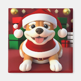 Niedlicher Cartoon Hund in Santa Outfit Magnet