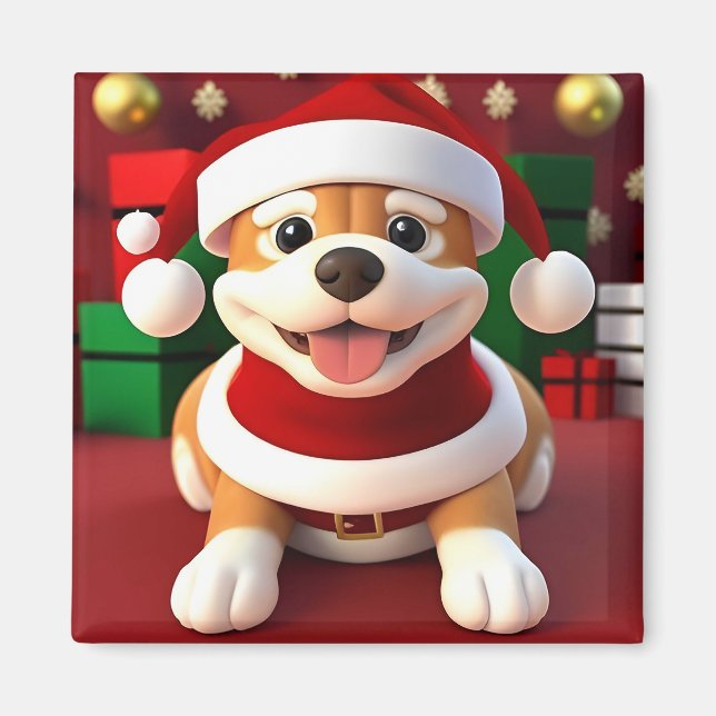 Niedlicher Cartoon Hund in Santa Outfit Magnet (Vorne)