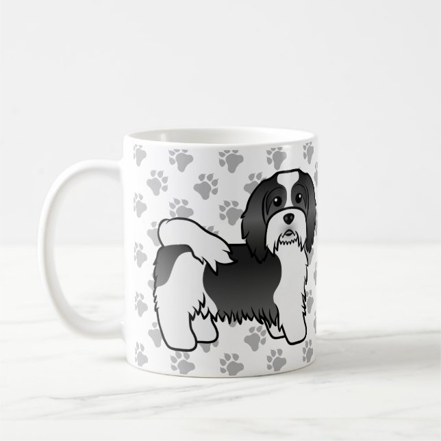 Niedlicher Cartoon-Hund in Schwarz-Weiß Kaffeetasse (Links)