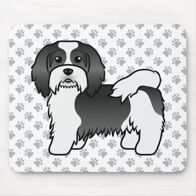 Niedlicher Cartoon-Hund in Schwarz-Weiß Mousepad (Vorne)