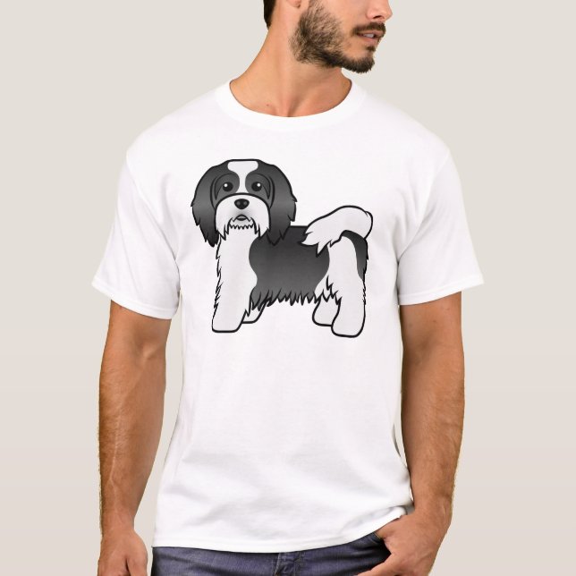 Niedlicher Cartoon-Hund in Schwarz-Weiß T-Shirt (Vorderseite)