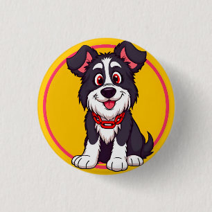 Niedlicher Cartoon-Hund lächelt fröhlich Button