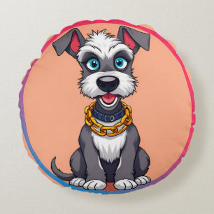 Niedlicher Cartoon-Hund lächelt fröhlich Rundes Kissen
