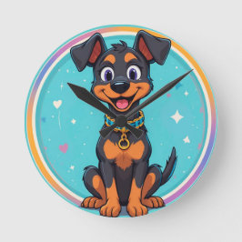 Niedlicher Cartoon Hund mit Collar Runde Wanduhr