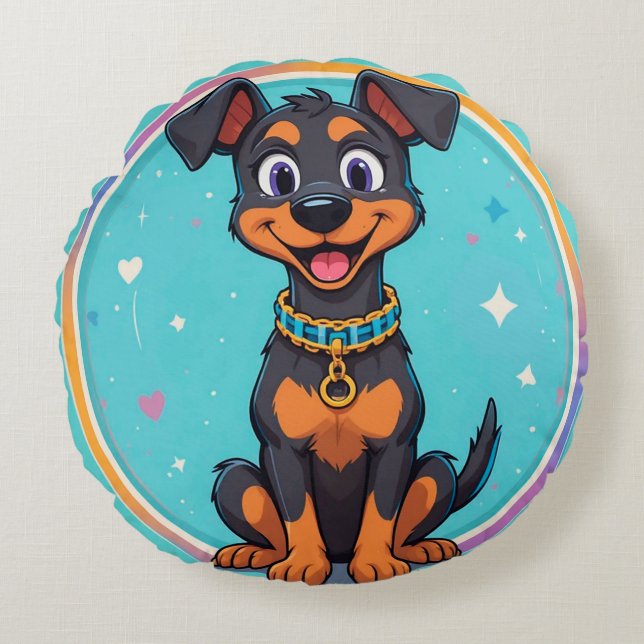 Niedlicher Cartoon Hund mit Collar Rundes Kissen (Vorderseite)