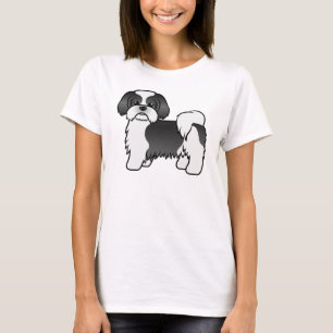 Niedlicher Cartoon-Hund mit schwarzem und weißem S T-Shirt