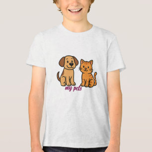 Niedlicher Cartoon Hund und Katze Tri-Blend Shirt