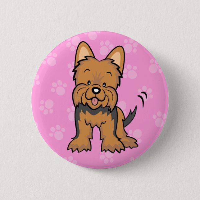 Niedlicher Cartoon-HundYorkie Knopf Button (Vorderseite)