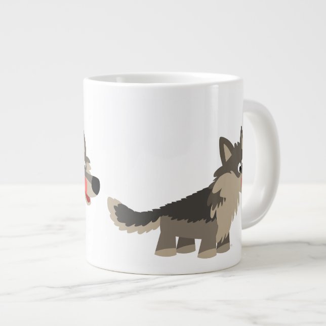 Niedlicher Cartoon Hungerfestungen Wolf Jumbo Tass Jumbo-Tasse (Vorderseite Rechts)