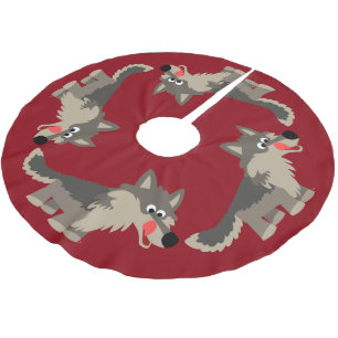Niedlicher Cartoon Hungerfestungen Wolf Tree Skirt Polyester Weihnachtsbaumdecke