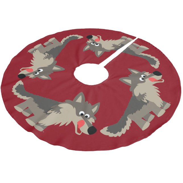 Niedlicher Cartoon Hungerfestungen Wolf Tree Skirt Polyester Weihnachtsbaumdecke (Schrägansicht)
