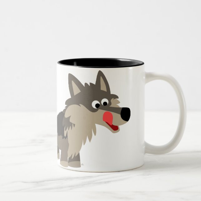 Niedlicher Cartoon-hungrige Wolf-Tasse Zweifarbige Tasse (Rechts)