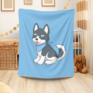 Niedlicher Cartoon Husky Welpenhund Fleecedecke