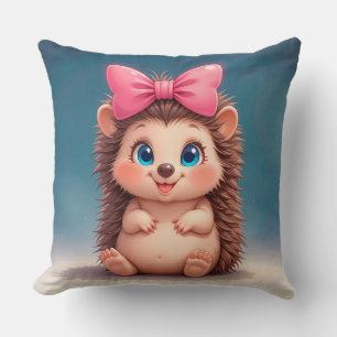 Niedlicher Cartoon Igel mit rosa Bow Kissen