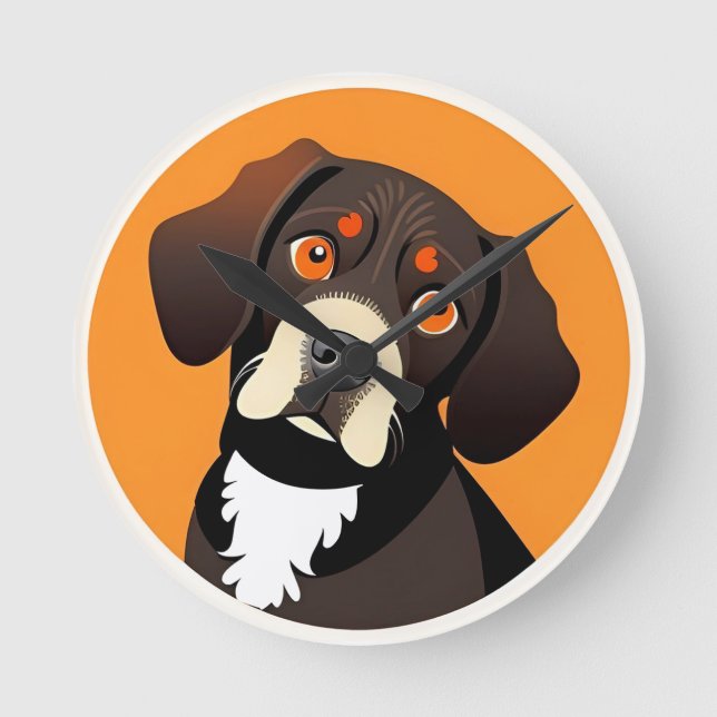 Niedlicher Cartoon Illustration eines Welpen Runde Wanduhr (Vorderseite)