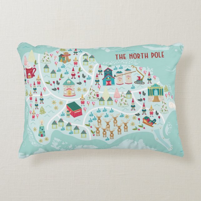 Niedlicher Cartoon-illustriertes Nordpol-Dorf Dekokissen (Vorderseite)