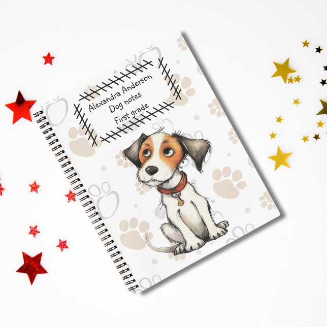 Niedlicher Cartoon Jack Russell Puppy Paw Print Notizbuch (Cute Cartoon Jack Russell Puppy Notebook - Ideal for Back to School with Personalized Name )