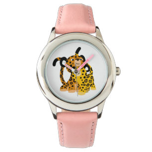Niedlicher Cartoon Jaguars in der Liebe Armbanduhr