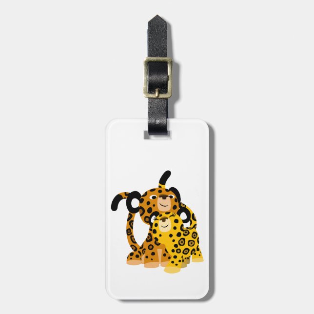 Niedlicher Cartoon Jaguars in Liebe Gepäckanhänger (Vorderseite vertikal)