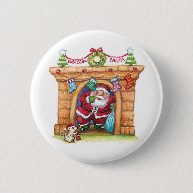 Niedlicher Cartoon Jolly Santa Claus kommt den Sch Button (Vorderseite)