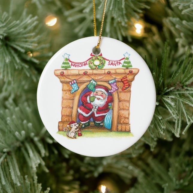 Niedlicher Cartoon Jolly Santa Claus kommt den Sch Keramikornament (Baum)